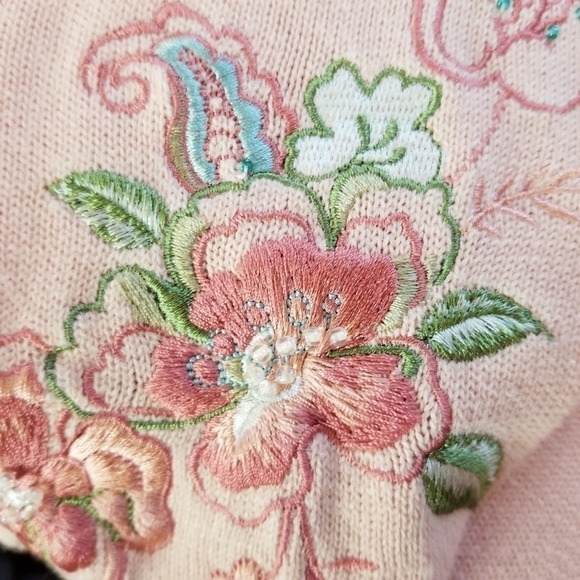Alfred Dunner Petite‎ Large Peach Embroidered Floral Sweater V-neck Cottagecore - Picture 5 of 12